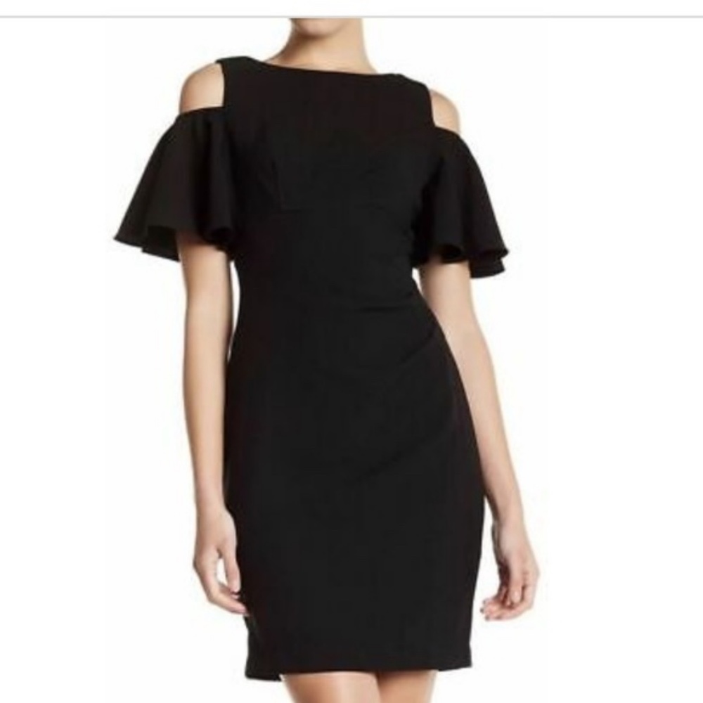 Eliza j black cold shoulder ruffle sheath dress Sz 4P